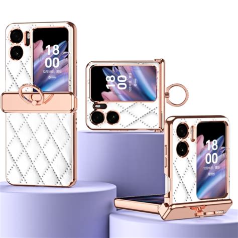 For OPPO Find N2 Flip Rhombus Pattern Electroplated Plain Leather