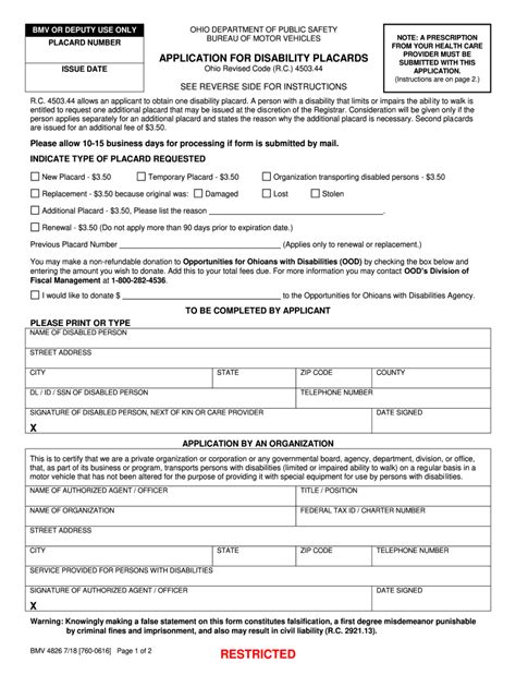 Ohio Handicap Placard Application Pdf 2018 2024 Form Fill Out And