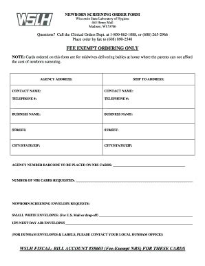 Fillable Online Slh Wisc Newborn Screening Order Form Wisconsin State