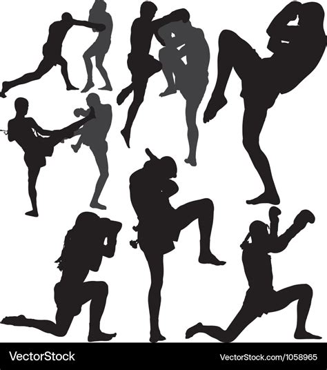 Muay Thai Fighters Silhouette Royalty Free Vector Image