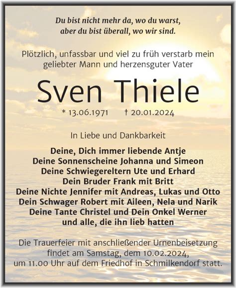 Traueranzeigen Von Sven Thiele Abschied Nehmen De