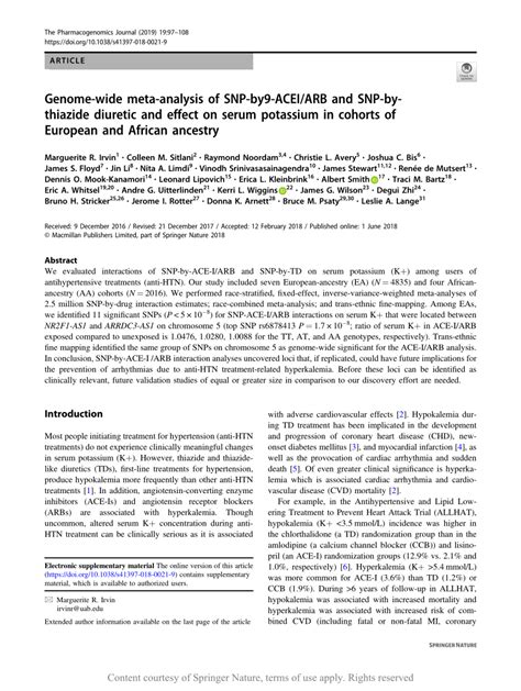 Genome Wide Meta Analysis Of Snp By9 Acei Arb And Snp By Thiazide