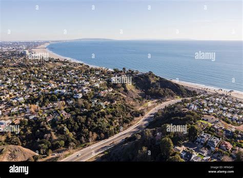 Aerial Of Temescal Canyon Road And Pacific Palisades Neighborhoods Near