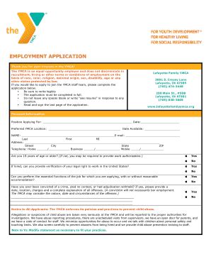 Fillable Online Sample Employment Application YMCA Of Glendale Fax