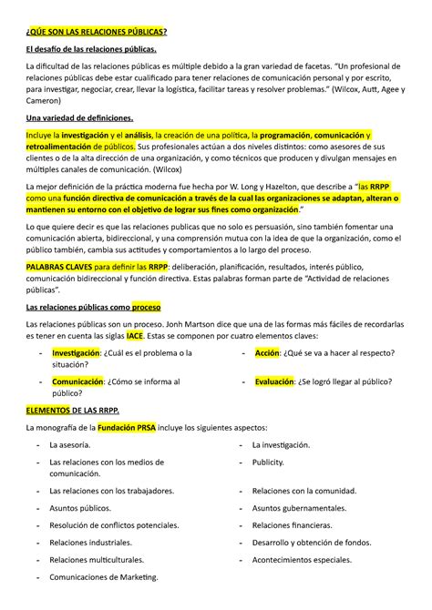 Resumen RRPP Parcial 1 QÚE SON LAS RELACIONES PÚBLICAS El desafío