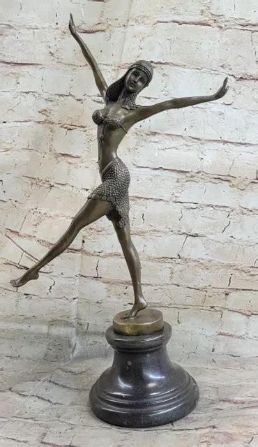 Stunning Bronze Art Deco Dancing Lady Signed Sculpture Figurine Figure