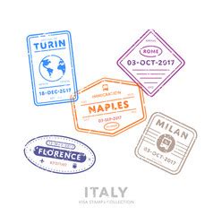 Travel Stamps Set Italy And Rome Journey Symbols