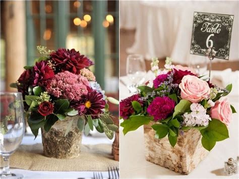 Rustic Wedding Centerpieces With Bark Container Dpf