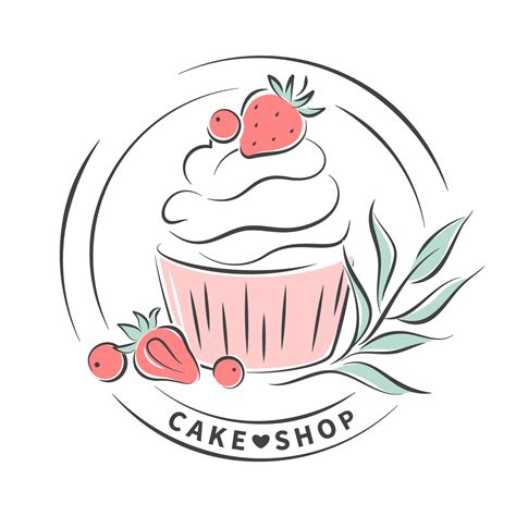 Cake Shop Logo Cupcake And Berries Vector Illustration For Menu