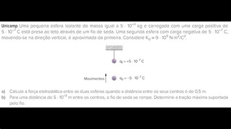 Unicamp Uma Pequena Esfera Isolante De Massa Igual A 5 10e 3 Kg E