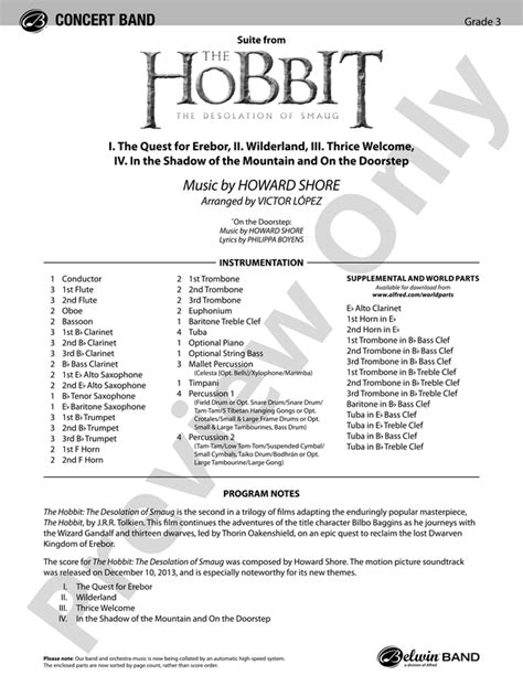 The Hobbit The Desolation Of Smaug Suite From Score Concert Band