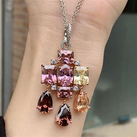 18ctw Multicolor Sapphire Statement Pendant Necklace SayaBling Jewelry