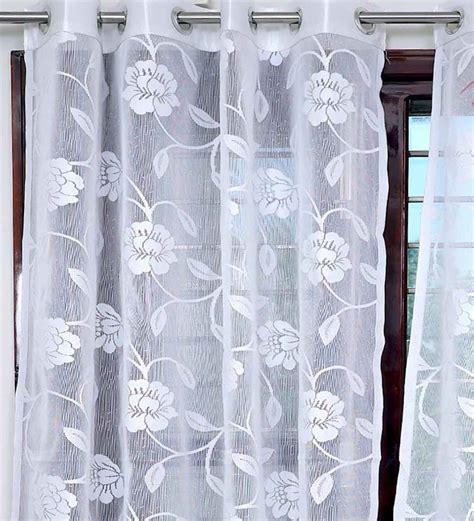 Buy White Floral Polyester Ft Sheer Eyelet Window Curtains Set Of