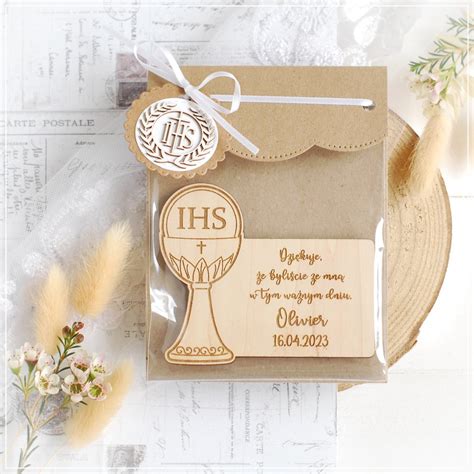 Personalised wooden magnet First Holy Communion favour Podziękowanie