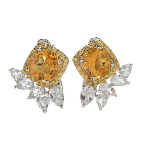 Sterling Silver Citrine White Topaz Stud Or Clip On Earring Peace