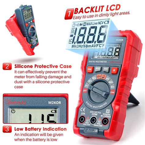 Astroai Digital Multimeter Tester Auto Ranging Voltmeter Ammeter