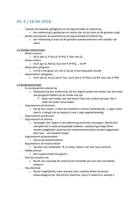 Aantekeningen HC 4 HC 4 16 04 Tweede Voorwaarde Geldigheid Van De