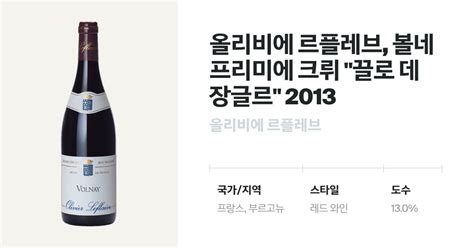 올리비에 르플레브 볼네 프리미에 크뤼 끌로 데 장글르 2013 유리병 750mL Olivier Leflaive