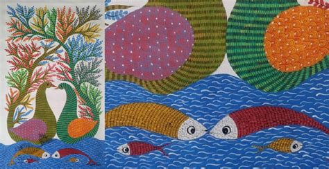 Gond Painting - Hand Painted Peahen & Peacock