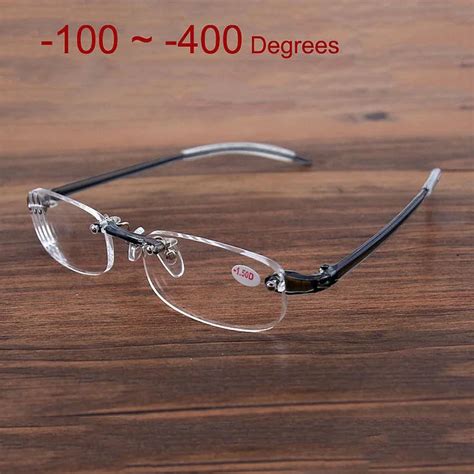 Buy 100 ~ 400 Degrees Men Women Rimless Myopic Glasses Frame Eyeglasses Rimless