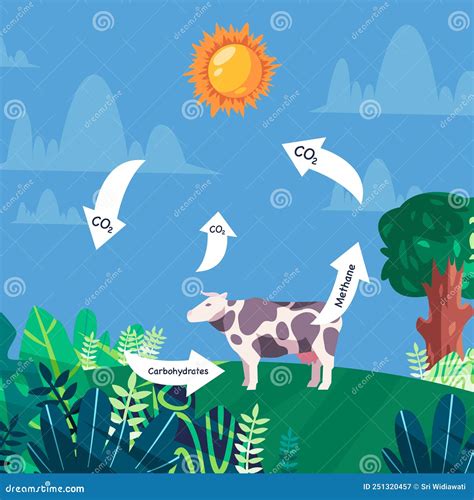 Methane Cycle Diagram, Global Pollution Process Vector Illustration ...