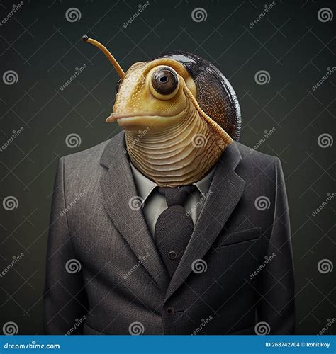 Portrait Of A Snail Dressed In A Formal Business Suit Stock