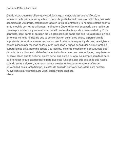 Carta De Peter A Lara Jean Carta De Peter A Lara Jean Querida Lara