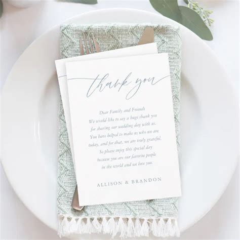 Dusty Blue Elegant Calligraphy Wedding Thank You Place Card Zazzle