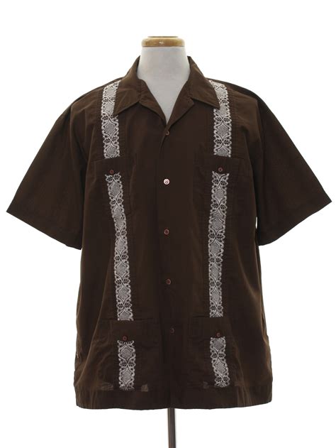 S Vintage Guayabera Shirt S Corzini Mens Chocolate Brown