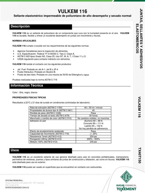 Vulkem 116 Pdf Materiales Química