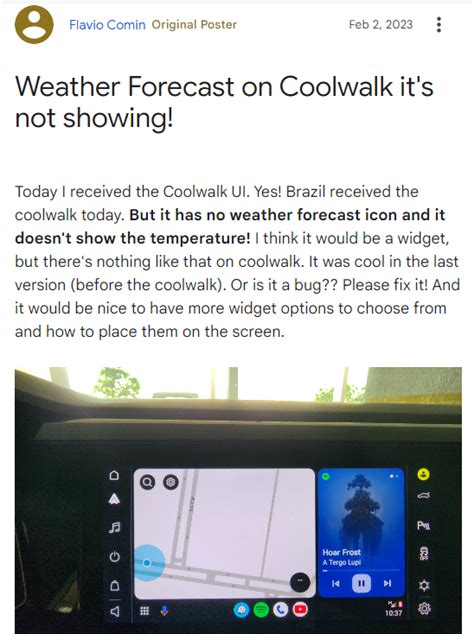 Android Auto Coolwalk Not Displaying Weather On Main Screen