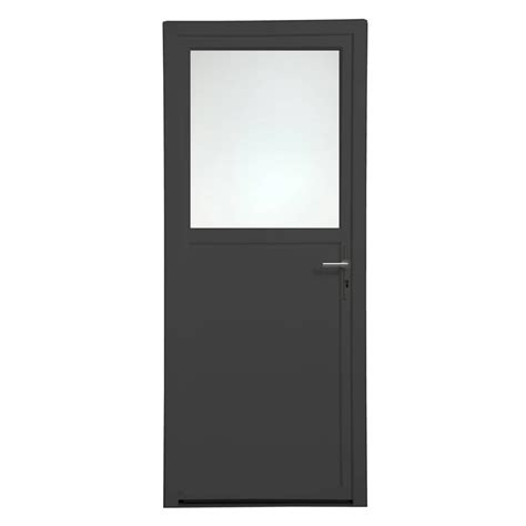 Porte de service PVC H 200 x l 90 cm vitrée gris anthracite poussant