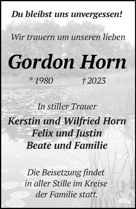 Traueranzeigen Von Gordon Horn Trauer Nordkurier