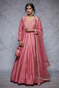 Buy Pink Dupion Silk Embroidery V Neck Anarkali Set For Women By Ajiesh