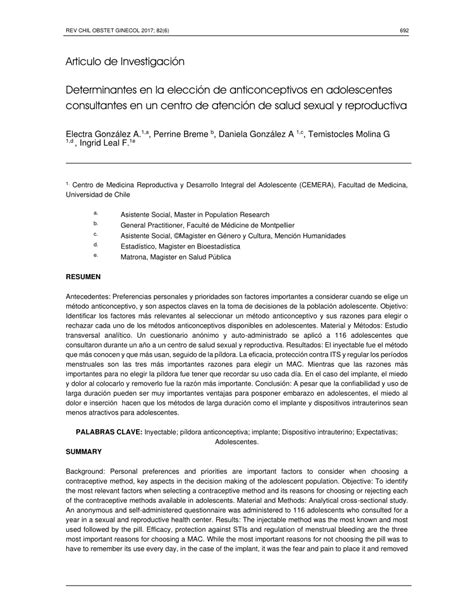 Pdf Determinantes En La Elección De Anticonceptivos En Adolescentes