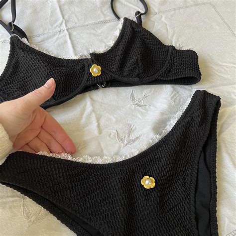 Black Coquette Bikini Lace Lining On Top Of Both Depop