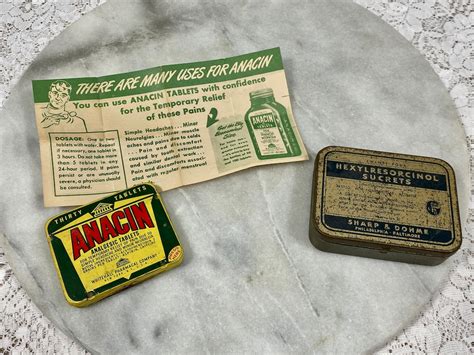 Vintage Genuine Anacin Analgesic Tablets Pain Relief Tin Pamphlet And Early Sharp And Dohme