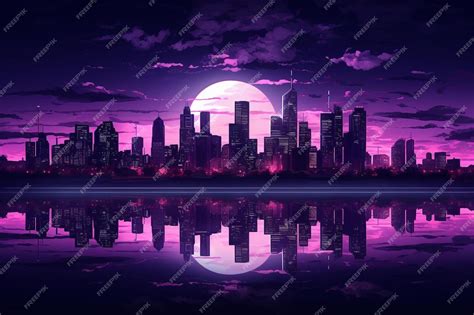 Premium AI Image | A purple city skyline with a purple moon and a ...