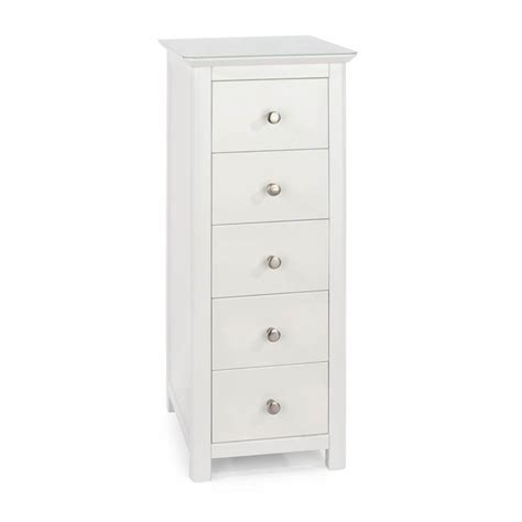 Core Nairn White With Bonded Glass 5 Drawer Narrow Chest Of Drawers