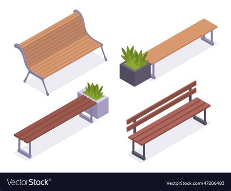 Wooden Benches Isometric Garden Backyard Or City Vector Image