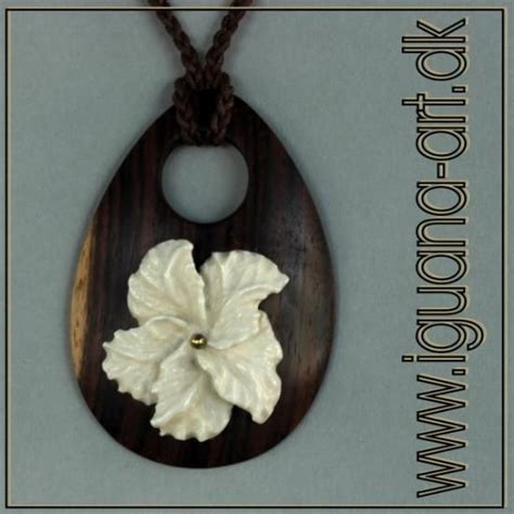 Hibiscus N`wood Bone Carved Hibiscus Flower Fixed On A Pendant Carved