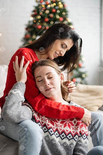 Positive Lesbian Couple Touching Each Other Stock Image Image Of Lesbian Happy 260807971