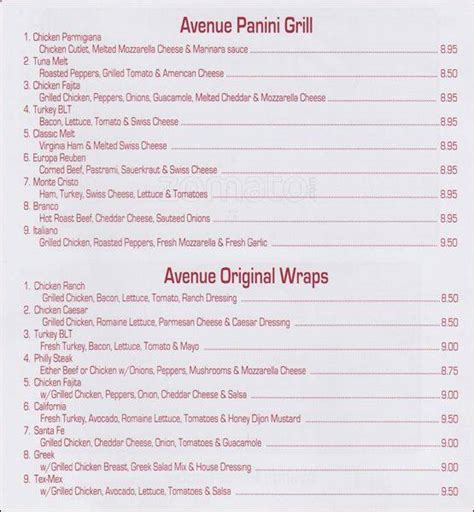 Menu at Avenue Diner restaurant, New York City, Jamaica Ave