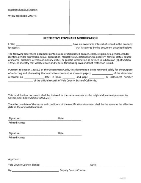 Yolo County California Restrictive Covenant Modification Fill Out