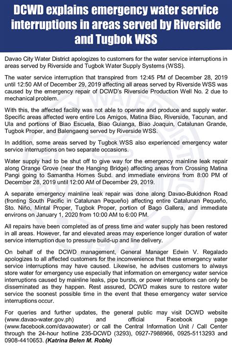 Dcwd Explains Emergency Water Service Interruptions In Areas Served By