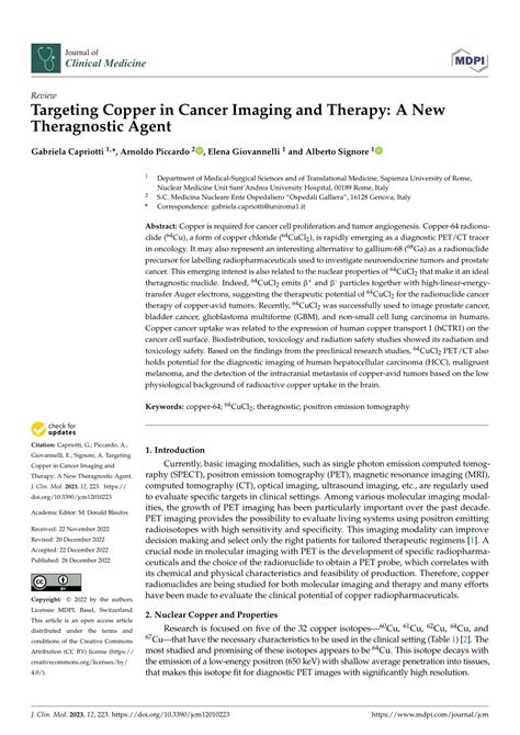 Pdf Targeting Copper In Cancer Imaging And Therapy A New