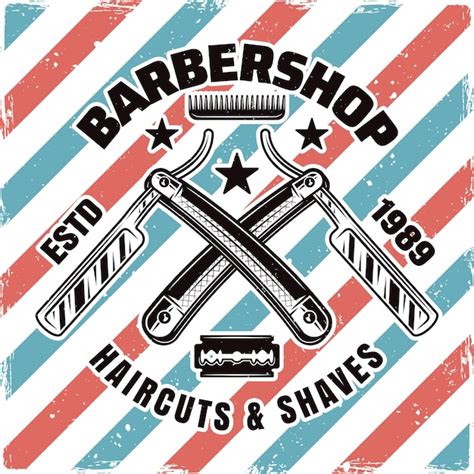 Barbershop Emblem Etikett Abzeichen Oder Logo Mit Zwei Gekreuzten