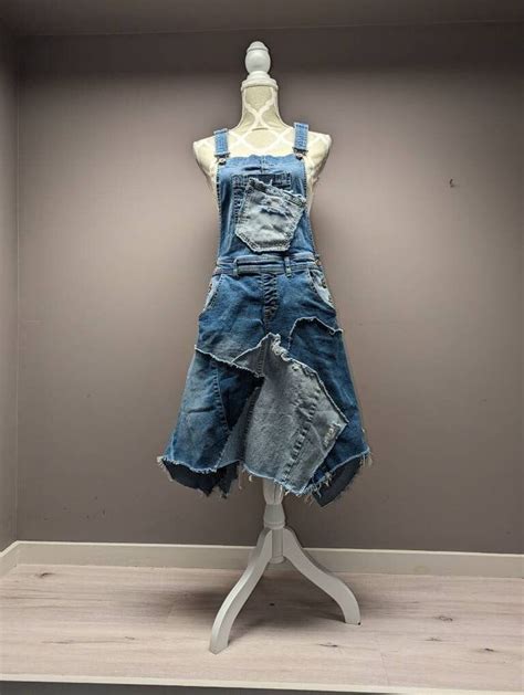 Upcycled Denim Patchwork Overall Dress Small Etsy Canada In