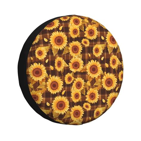 Rv Spare Tire Cover 17 In Vintage Brown Plaid Sunflower Adjustable