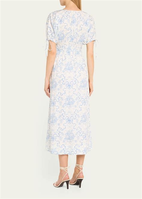 Loveshackfancy Mastey Floral Cotton Cinched Waist Midi Dress Bergdorf